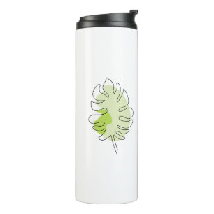 Cute one line art tropical isolated foliage green thermal tumbler