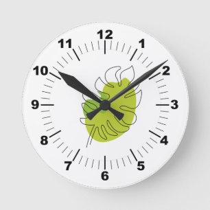 Cute one line art tropical isolated foliage round clock