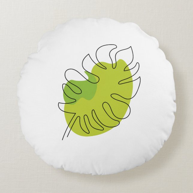 Cute one line art tropical isolated foliage round cushion (Front)