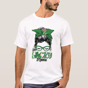 Cute One Lucky Mama Messy Bun Happy St Patricks Da T-Shirt