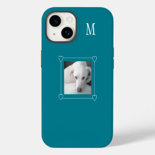 Cute One Photo Dog Single Initial Teal Green iPhone 14 Case