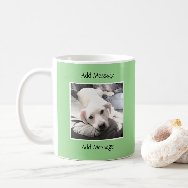 Cute One Photo Light Green Message  Coffee Mug (With Donut)