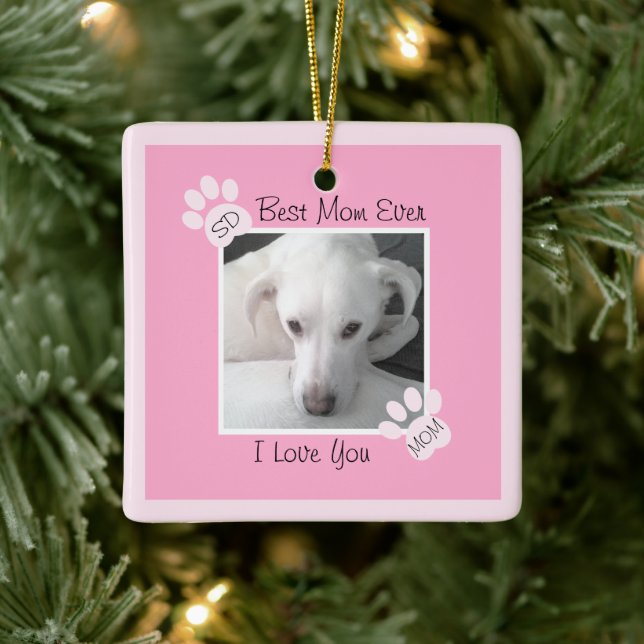 Cute One Photo Light Pink Dog Paws Frame  Ceramic Ornament (Tree)