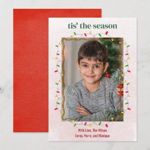 Cute One Photo String Lights Christmas Holiday Card