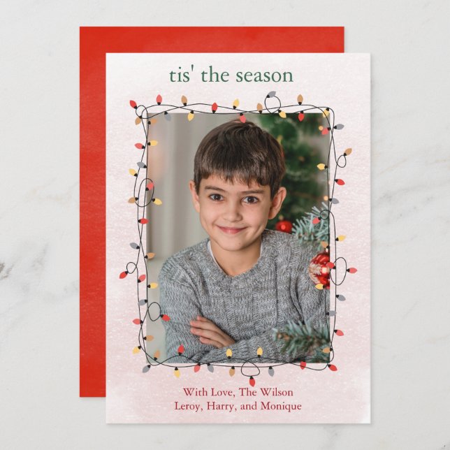 Cute One Photo String Lights Christmas Holiday Card (Front/Back)
