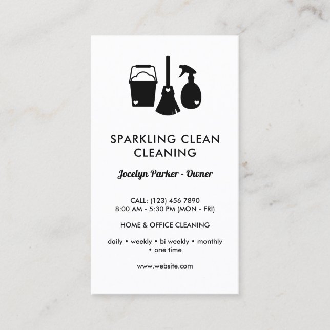 Cute One Sided Black White Cleaning Supplies Business Card (Front)