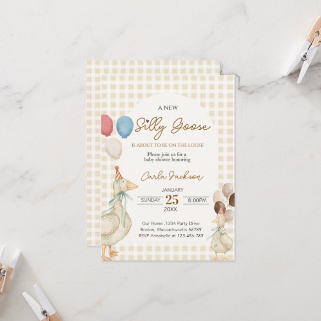 Cute One Silly Goose Baby shower Invitation (Front/Back In Situ)