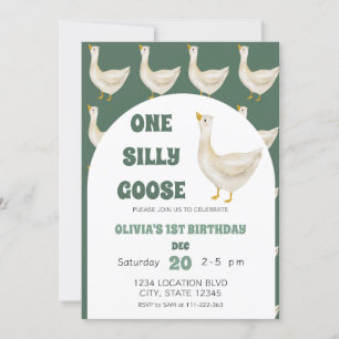 Cute One Silly Goose Gender Neutral Birthday Invitation