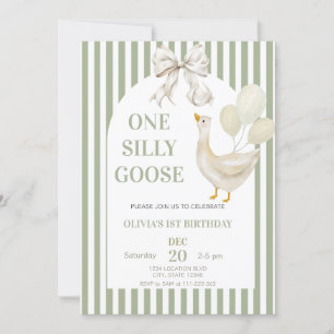 Cute One Silly Goose Gender Neutral Birthday Invitation