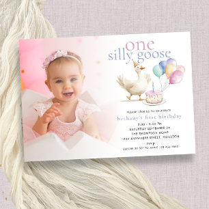 Cute One Silly Goose Photo Overlay 1st Birthday  Invitation