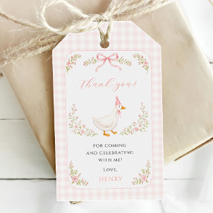 Cute One Silly Goose Pink Bow Girl 1st Birthday Gift Tags