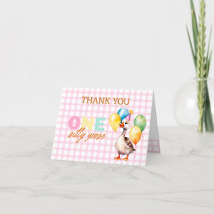 Cute One Silly Goose Pink Girl 1st Birthday Thank You Card