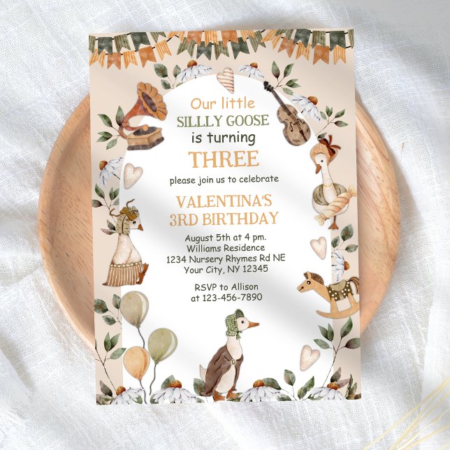 Cute One Silly Goose Vintage Boy Girl Birthday Invitation (Creator Uploaded)