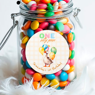 Cute One Silly Goose Watercolor 1st birthday Classic Round Sticker