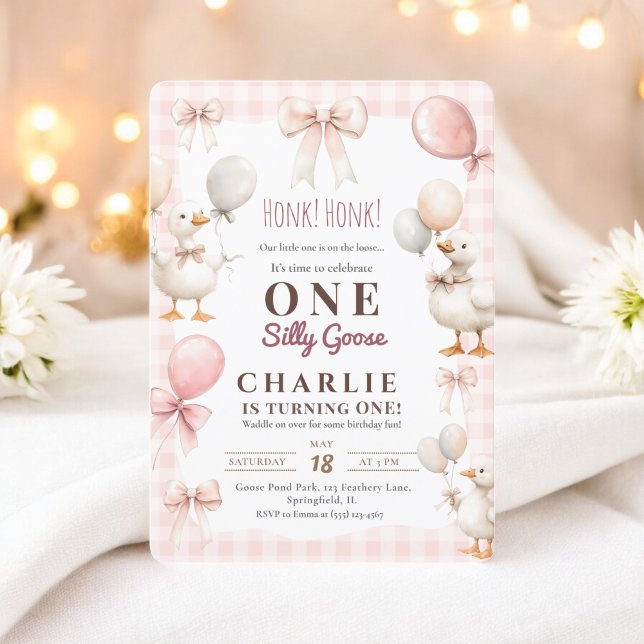 Cute One Silly Goose watercolor farm 1st Birthday Invitation (Cute One Silly Goose watercolor farm 1st Birthday Invitation)