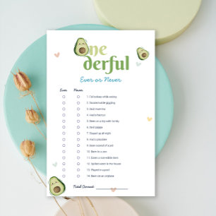 Cute Onederful Avocado 1st Birthday Game Cards