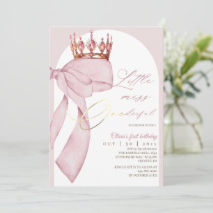 Cute Onederful Pink Bow 1st Birthday Invitation