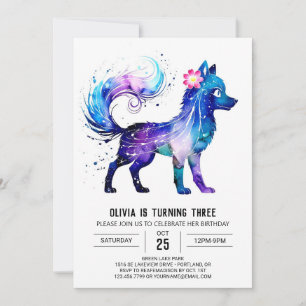 Cute Online Wolf Digital Girl Birthday Invitation