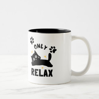 ​Cute "Only Relax" Cat Silhouette & Paw Prints Min Two-Tone Coffee Mug