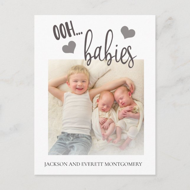 Cute Ooh Babies Twin Photo Birth Announcement (Front)