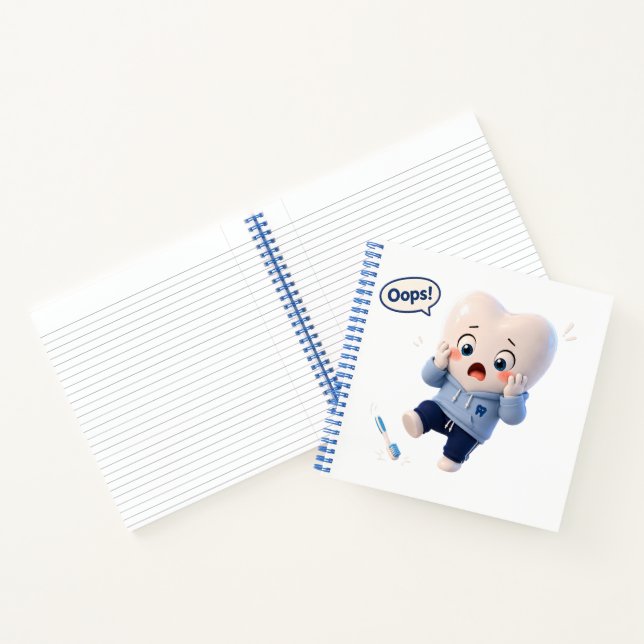 Cute Oops Tooth Character Spiral Notebook (Inside)
