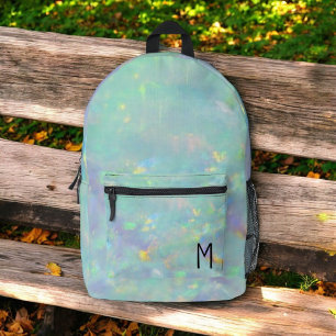Cute Opal Iridescent Monogram Kid's Printed Backpack