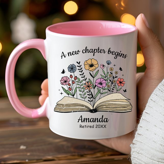 Cute open book flowers coworker retirement custom mug (Creator Uploaded)