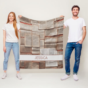 Cute Opened Books Pattern Personalised Fleece Blanket