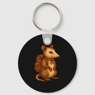 Cute opossum backpacker camping hiker forest key ring