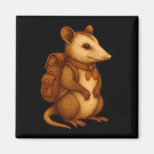 Cute opossum backpacker camping hiker forest magnet