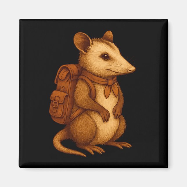 Cute opossum backpacker camping hiker forest magnet (Front)