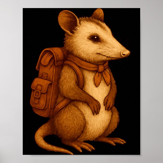 Cute opossum backpacker camping hiker forest poster (Front)