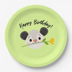 Cute Opossum Head with Flower, “Happy Birthday!” Paper Plate