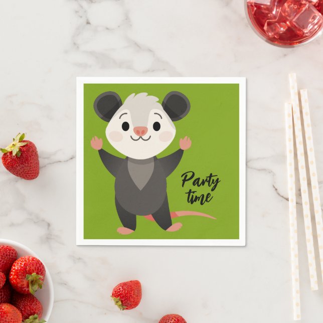 Cute Opossum “Party Time” Napkin (Insitu)