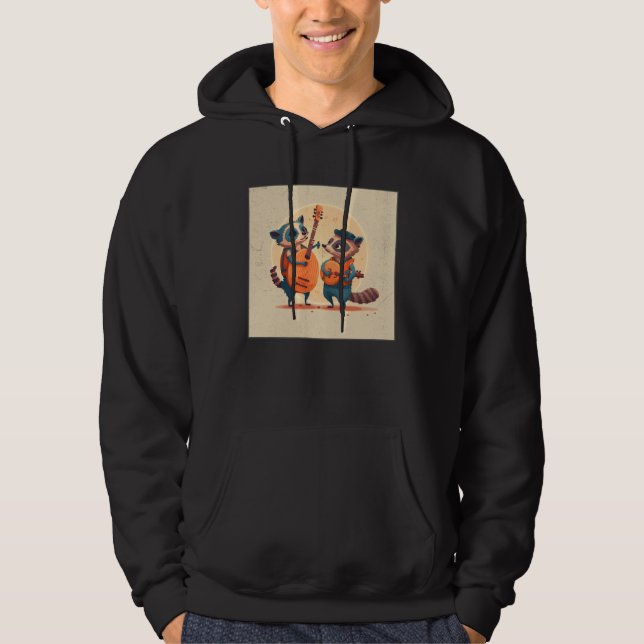Cute Opposum Racoon Illustration Friends Instrumen Hoodie (Front)