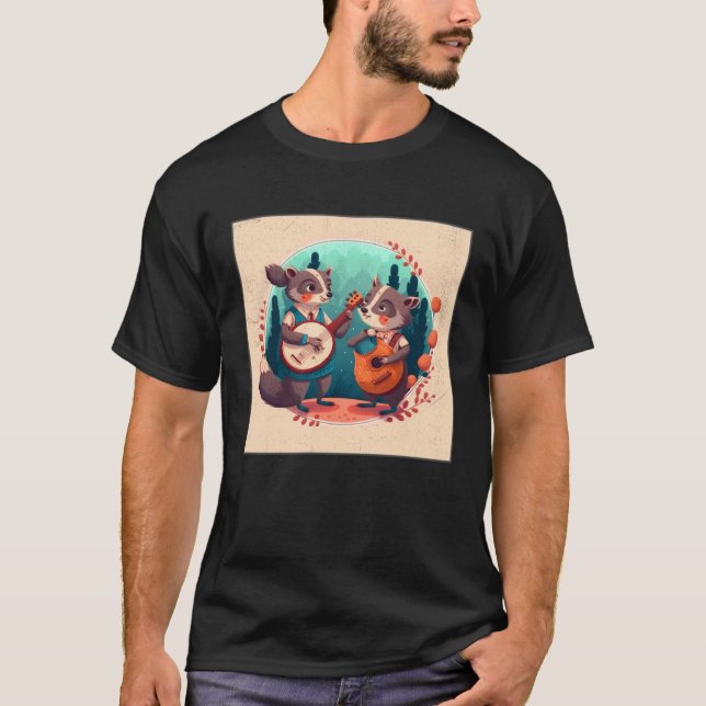 Cute Opposum Racoon Illustration Friends Instrumen T-Shirt (Front)