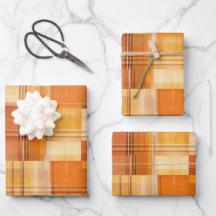 Cute orang plaid tiled pattern  wrapping paper sheet