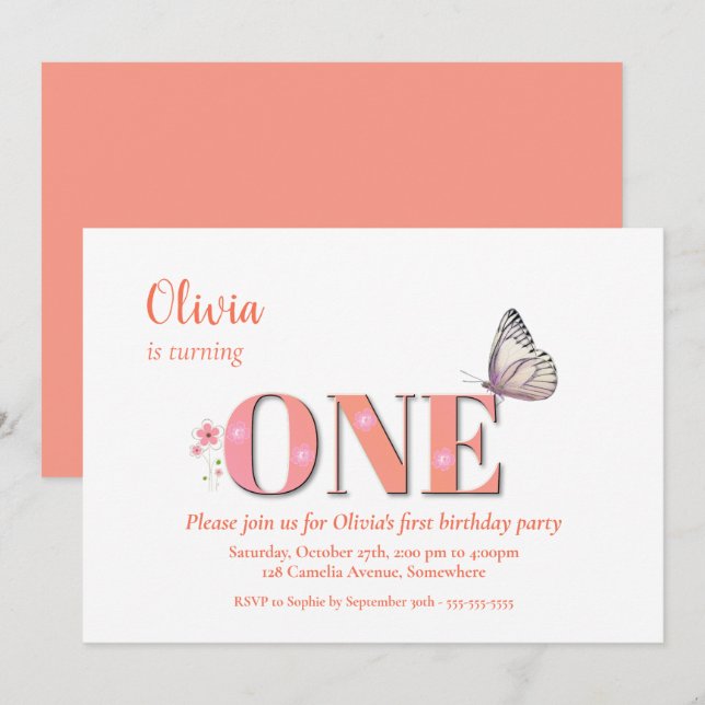 Cute Orange 1st Birthday Party Invitation (Front/Back)