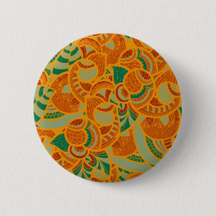Cute orange abstract seamless flowers 6 cm round badge