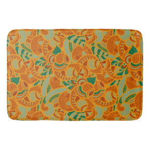 Cute orange abstract seamless flowers ceramic tile bath mat