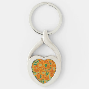 Cute orange abstract seamless flowers ceramic tile key ring
