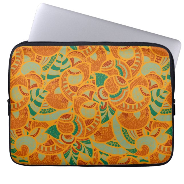 Cute orange abstract seamless flowers ceramic tile laptop sleeve (Front)