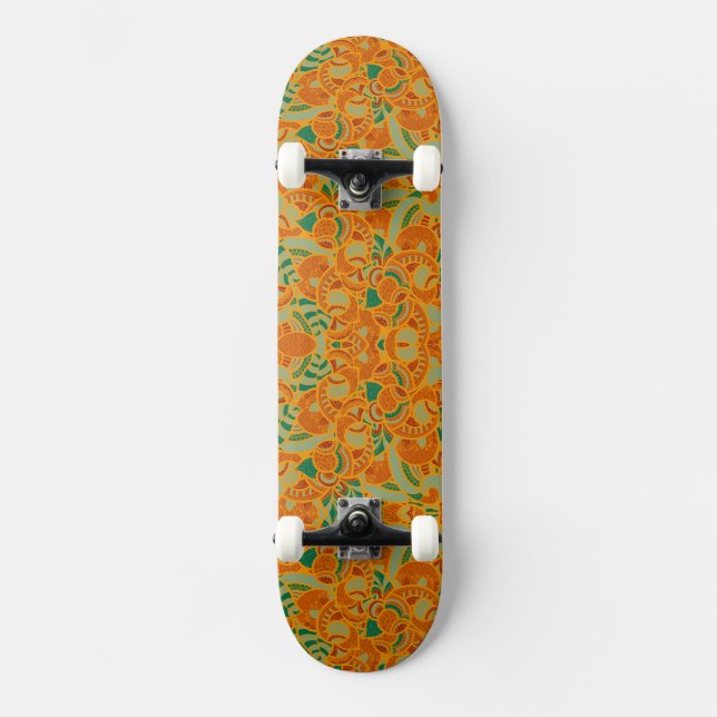 Cute orange abstract seamless flowers ceramic tile skateboard (Front)