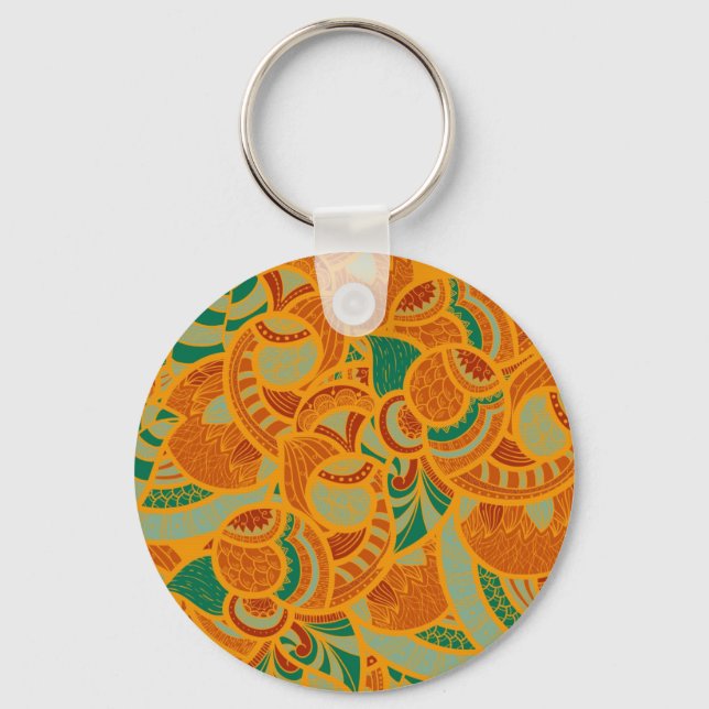 Cute orange abstract seamless flowers key ring (Front)