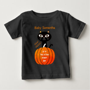 Cute Orange and Black Cat Pumpkin My 1st Halloween Baby T-Shirt