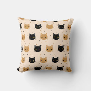 Cute Orange and Black Halloween Cat Pattern Cushion