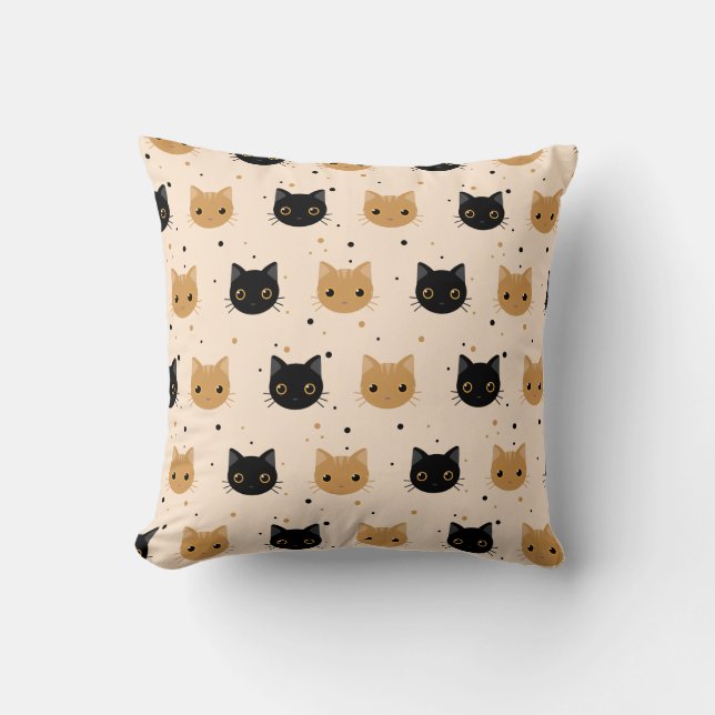 Cute Orange and Black Halloween Cat Pattern Cushion (Front)