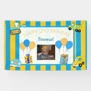 Cute Orange and Blue Happy Birthday Personalised Banner
