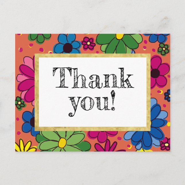 Cute Orange and Bright Floral Birthday Thank You Postcard (Front)