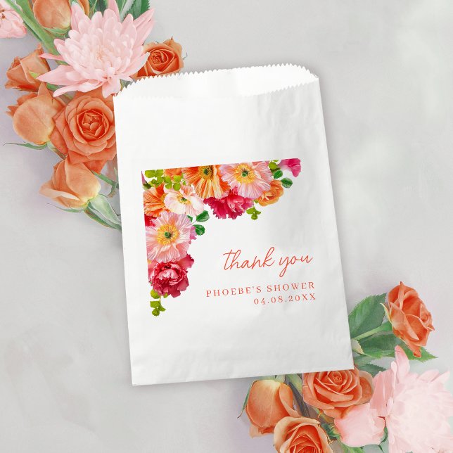 Cute Orange and Bright Pink Floral Bridal Shower Favour Bags (Creator Uploaded)